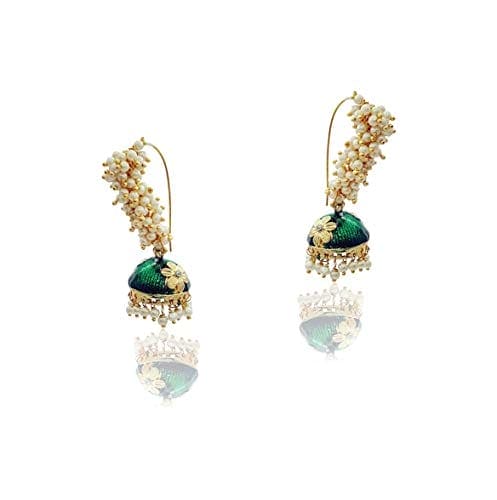 Moonstruck Girls/Women's Non-Precious Base Metal and Pearl Jhumki Earrings (Green) - www.MoonstruckINC.com