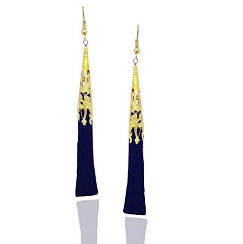 Moonstruck Gold Plated Thread Long Tassel Earring for Women & Girls (black) - www.MoonstruckINC.com