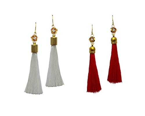 Moonstruck Combo Gold Plated Thread Long Tassel Earring for Women & Girls (Red & white) - www.MoonstruckINC.com