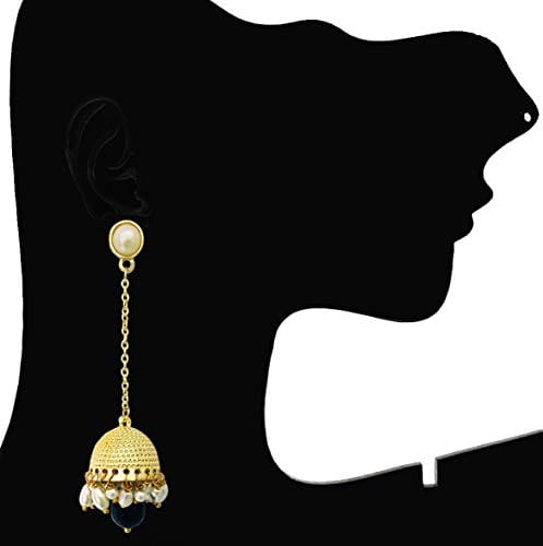 MoonStruck Traditional Black Non-Precious Metal Alloy and Pearl Long Drop Chain Dangler Pearl Jhumka Earring for Women and Girls - www.MoonstruckINC.com