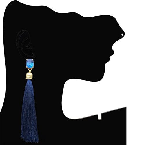 Moonstruck Stone Brass Tassel Earrings for Women & Girls, Blue - www.MoonstruckINC.com