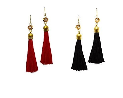 Moonstruck Combo Gold Plated Thread Long Tassel Earring for Women & Girls ( Black & Red) - www.MoonstruckINC.com