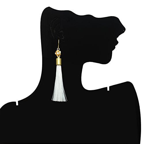 Moonstruck Gold Plated White Thread Long Tassel Earring for Women & Girls - www.MoonstruckINC.com