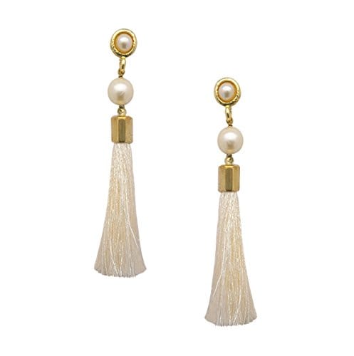 Moonstruck Gold Plated Thread Long Tassel Earring for Women & Girls (Off-White) - www.MoonstruckINC.com