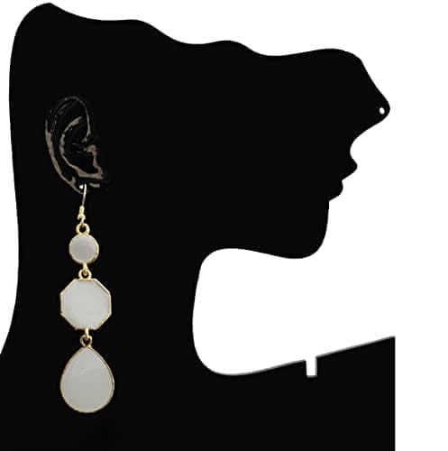 Moonstruck Alloy Metal and Agate Dangle Drop Earrings for Women,White - www.MoonstruckINC.com