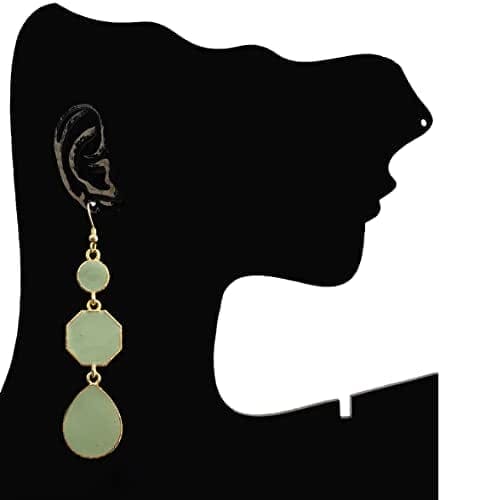 Moonstruck Alloy Metal and Agate Dangle Drop Earrings for Women, Light Green - www.MoonstruckINC.com