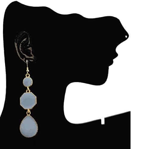 Moonstruck Alloy Metal and Agate Dangle Drop Earrings for Women, Light Blue - www.MoonstruckINC.com