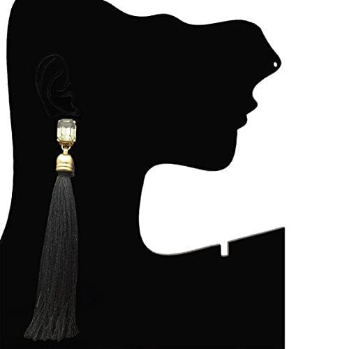 Moonstruck Stone Brass Tassel Earrings for Women & Girls, Black - www.MoonstruckINC.com