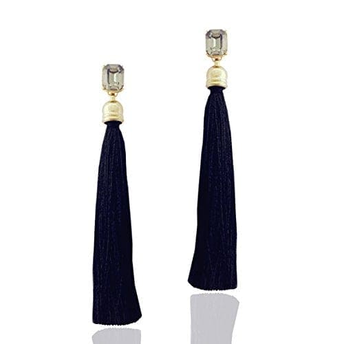 Moonstruck Stone Brass Tassel Earrings for Women & Girls, Black - www.MoonstruckINC.com