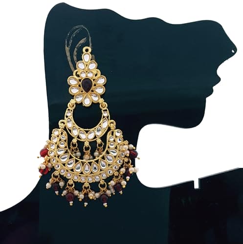 Moonstruck Traditional Indian Chandbali Kundan Earrings With Pearls for Women (Maroon) - www.MoonstruckINC.com