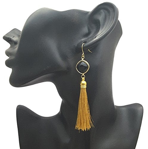 Buy Gold Chain Tassel Earrings kookum Scarf Black Floral Millifiori  Trapazoid Beads With Gold Chain Fringe 2.5 Inches Long Boho Chic Online in  India - Etsy