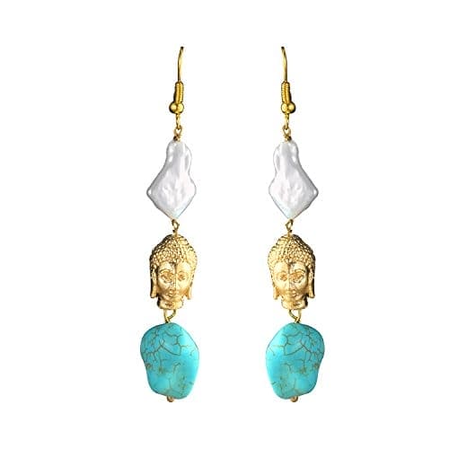 Moonstruck Pearl and Turqoise Buddha Earrings for Women - www.MoonstruckINC.com