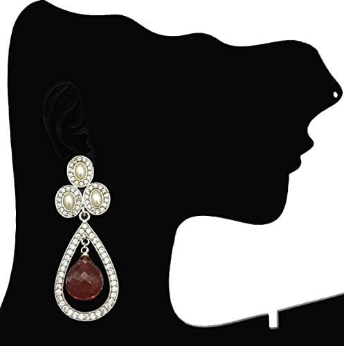 Moonstruck Silver Dangle Drop AD Stone Earrings (Red & Pearl) - www.MoonstruckINC.com