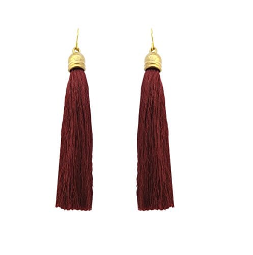 Moonstruck Gold Plated Maroon Thread Long Tassel Earring for Women & Girls - www.MoonstruckINC.com