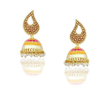 Moonstruck Traditional Indian Golden Minakari Jhumka Earrings With Pearls for Women - www.MoonstruckINC.com