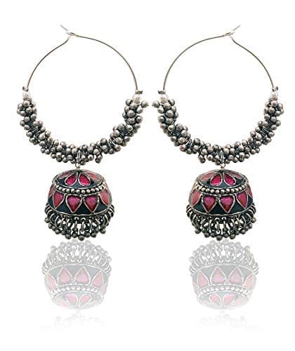 Moonstruck Oxidised Hoops Fashion Earrings For Women (Pink) - www.MoonstruckINC.com