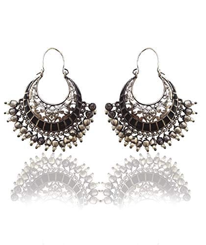 Silver Metal Oxidised Silver Jhumka Earrings for Women & Girls