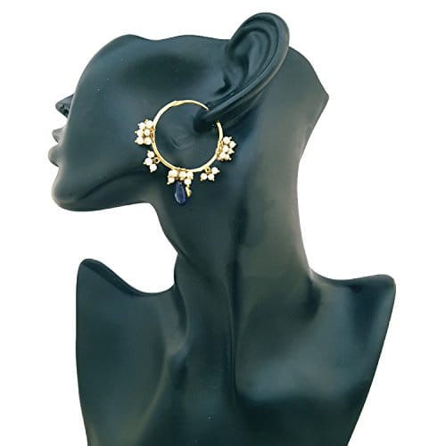 Moonstruck Traditional Hoop Earrings With Pearls for Women (Blue) - www.MoonstruckINC.com
