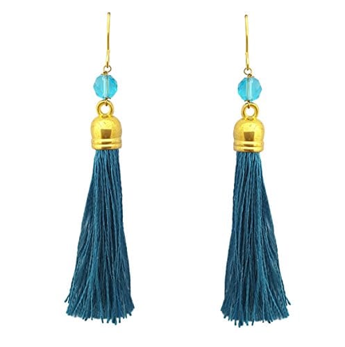 Moonstruck Gold Plated Turquoise Thread Long Tassel Earring for Women & Girls - www.MoonstruckINC.com