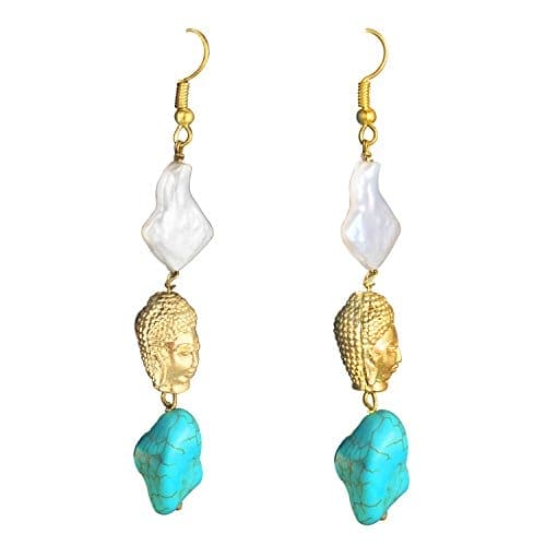 Moonstruck Pearl and Turqoise Buddha Earrings for Women - www.MoonstruckINC.com