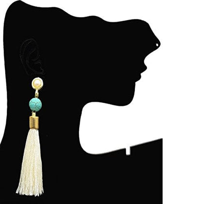 Moonstruck Gold Plated Thread Long Tassel Earring for Women & Girls (Off-White & Turquoise) - www.MoonstruckINC.com