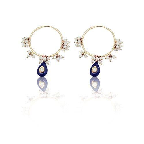 Moonstruck Traditional Hoop Earrings With Pearls for Women (Blue) - www.MoonstruckINC.com