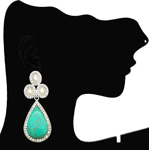 Moonstruck Dangle Drop AD Stone Earrings (Turquoise & Pearl) - www.MoonstruckINC.com