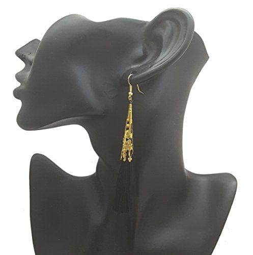 Moonstruck Gold Plated Thread Long Tassel Earring for Women & Girls (black) - www.MoonstruckINC.com