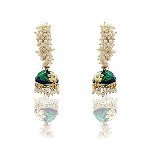 Moonstruck Girls/Women's Non-Precious Base Metal and Pearl Jhumki Earrings (Green) - www.MoonstruckINC.com