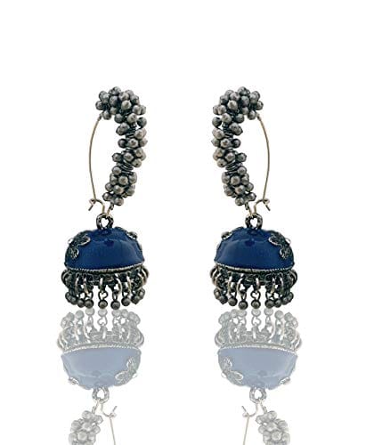 Moonstruck Gold Pearl Hoop Jhumki Fashion Earrings For Women (Blue) - www.MoonstruckINC.com