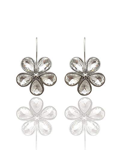 Moonstruck Fashion Jewellery Crystal Stone Flower Hook Alloy Daily Earrings For Women & Girls (White) - www.MoonstruckINC.com