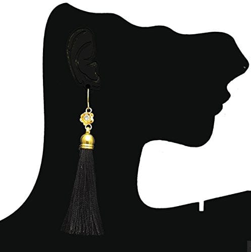 Moonstruck Gold Plated Black Thread Long Tassel Earring for Women & Girls (Black) - www.MoonstruckINC.com