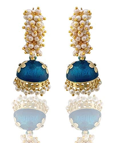 Moonstruck Gold Pearl Hoop Jhumki Fashion Earrings For Women (Blue) - www.MoonstruckINC.com