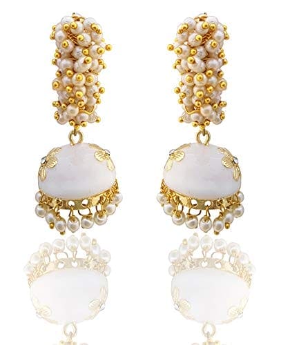 Moonstruck Gold Pearl Hoop Jhumki Fashion Earrings For Women (White) - www.MoonstruckINC.com