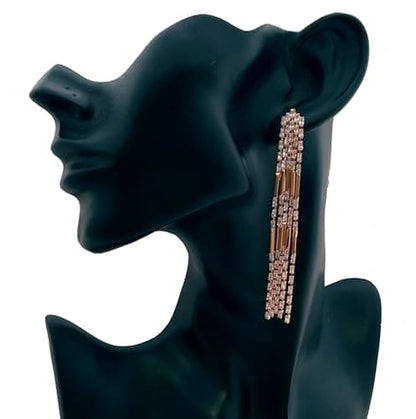 Moonstruck Long Chandeliar Statement Lightweight Tassel Dangle Earrings with Rhinestone Cubic Zirconia (Rose Gold) - www.MoonstruckINC.com