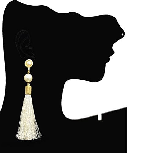 Moonstruck Gold Plated Thread Long Tassel Earring for Women & Girls (Off-White) - www.MoonstruckINC.com