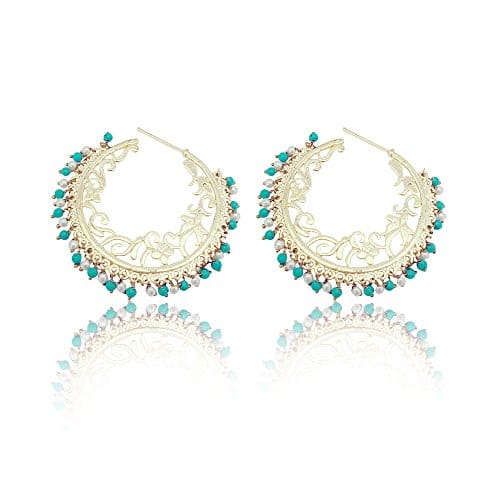 Moonstruck Indo-western Hoop Earrings for Women (Turquoise & Pearl) - www.MoonstruckINC.com