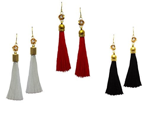 Moonstruck Combo Gold Plated Thread Long Tassel Earring for Women & Girls (black, red & white) - www.MoonstruckINC.com
