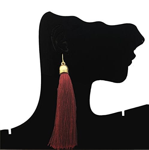 Moonstruck Gold Plated Maroon Thread Long Tassel Earring for Women & Girls - www.MoonstruckINC.com
