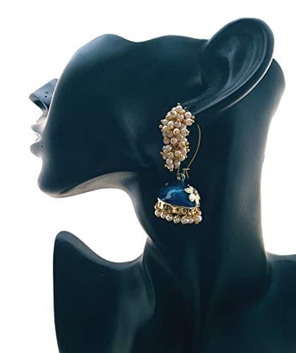 Moonstruck Gold Pearl Hoop Jhumki Fashion Earrings For Women (Blue) - www.MoonstruckINC.com