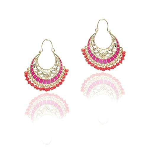 Moonstruck Traditional Indian Pink Gold Plated Alloy Meenakari Chandbali Hoop Earrings for Women - www.MoonstruckINC.com