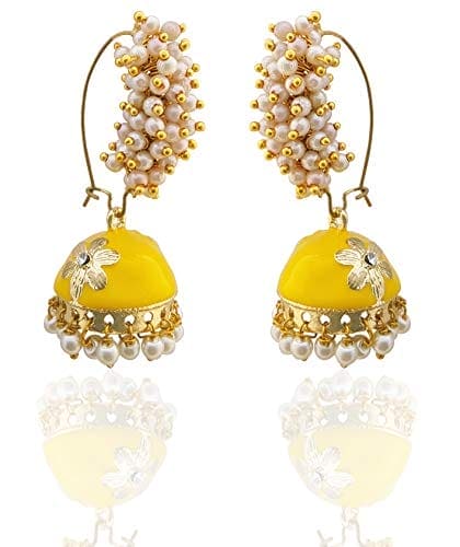 Moonstruck Gold Pearl Hoop Jhumki Fashion Earrings For Women (Yellow) - www.MoonstruckINC.com