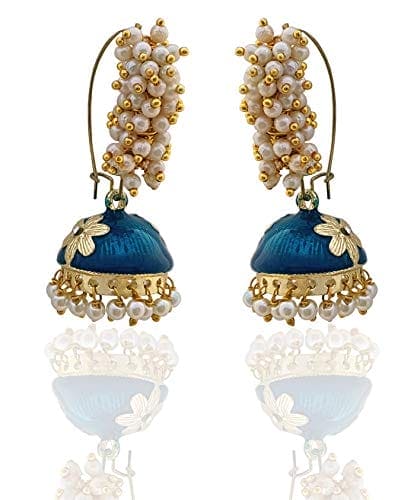 Moonstruck Gold Pearl Hoop Jhumki Fashion Earrings For Women (Blue) - www.MoonstruckINC.com