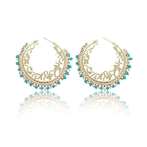 Moonstruck Indo-western Hoop Earrings for Women (Turquoise & Pearl) - www.MoonstruckINC.com