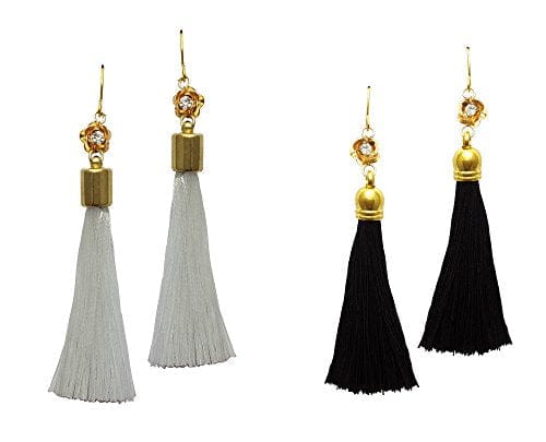 Moonstruck Combo Gold Plated Thread Long Tassel Earring for Women & Girls (black & white) - www.MoonstruckINC.com