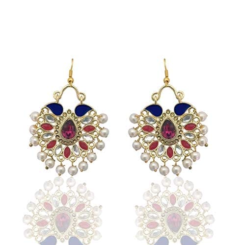 Moonstruck Traditional Indian Chandbali Gold Plated Metal Hoop Earring With Pearl for Women And Girls Wedding Stylish Party Wear (Blue) - www.MoonstruckINC.com