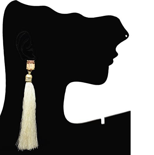 Moonstruck Stone Brass Tassel Earrings for Women & Girls, White - www.MoonstruckINC.com