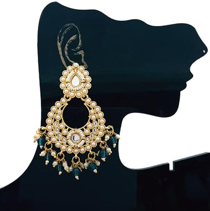 Moonstruck Traditional Indian Chandbali Kundan Earrings With Pearls for Women (Green) - www.MoonstruckINC.com