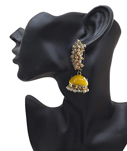 Moonstruck Gold Pearl Hoop Jhumki Fashion Earrings For Women (Yellow) - www.MoonstruckINC.com