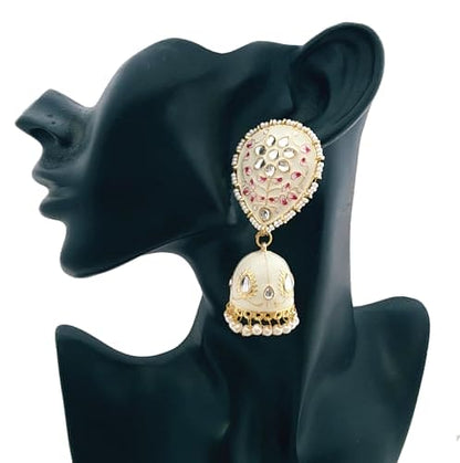 Moonstruck Traditional Indian Gold/Golden Jhumka/Jhumki Earrings With Pearls For Women (Light Green Enamel) - www.MoonstruckINC.com